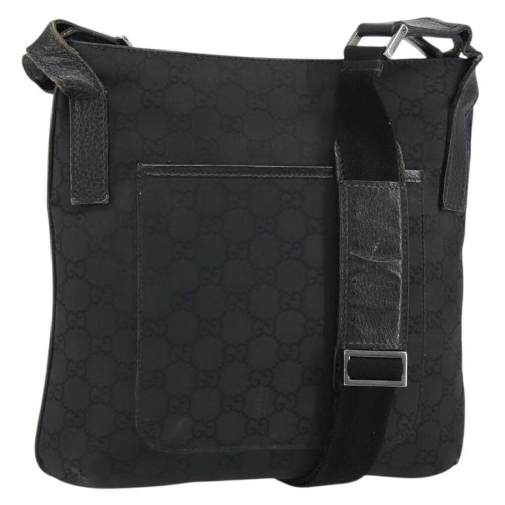 Authentic GUCCI GG Canvas Shoulder Bag Black Silver 293572